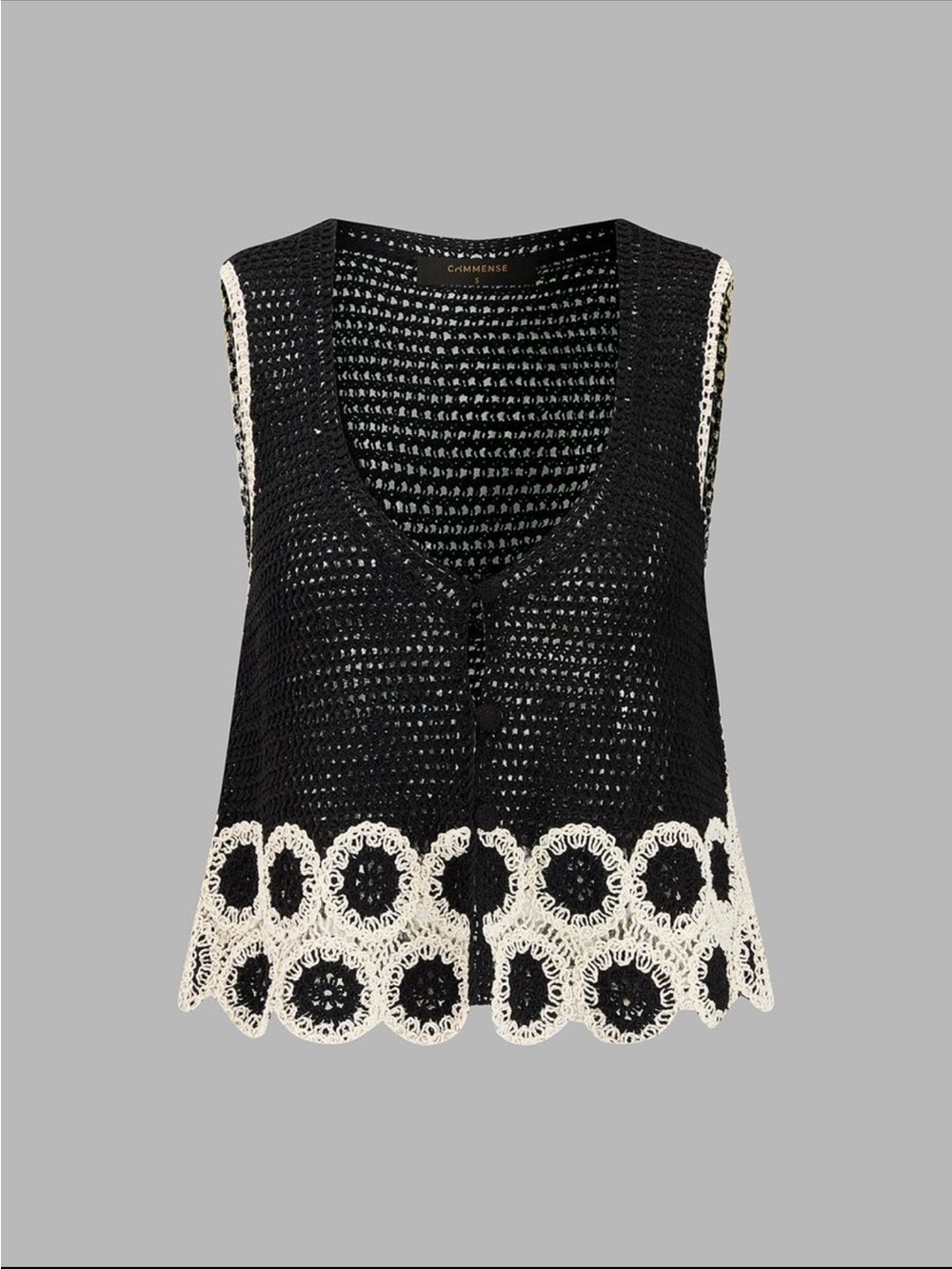 Commense Black Crochet Lace Trim Sleeveless Vest & Mini Skirt Set - Picture 3 of 8